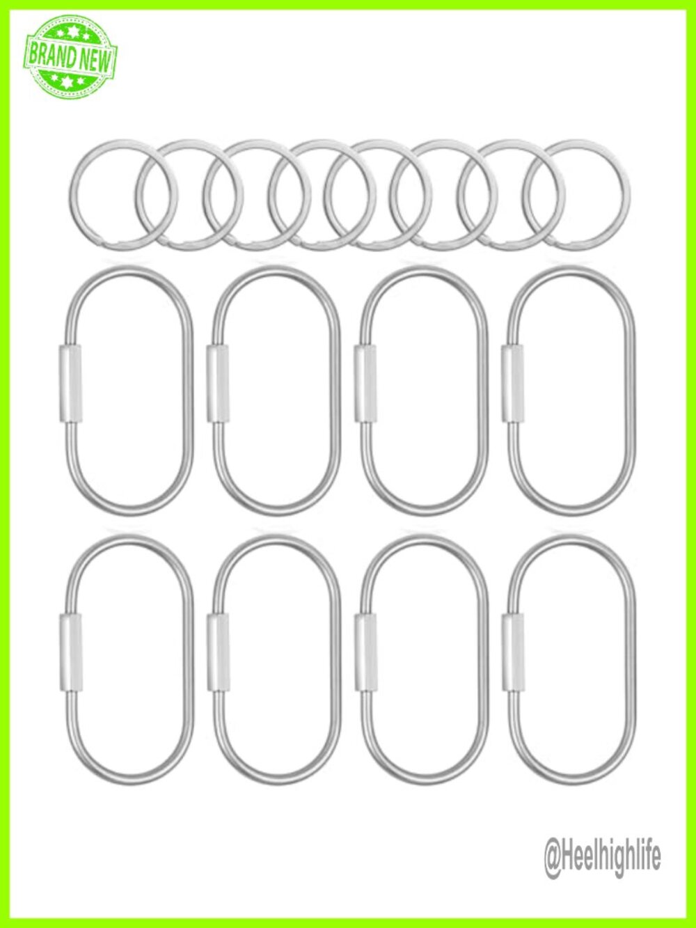 8 Pack Brass Key Ring Screw Lock Carabiner Keychain Clip with O Rings for